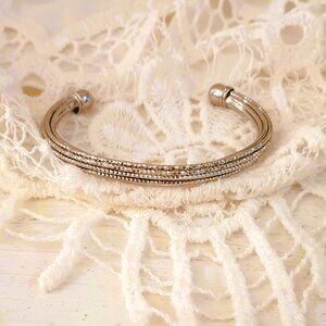ATI Etched Twisted Cuff Bracelet 6.75" Silver Tone Diamond Cut